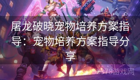 屠龙破晓宠物培养方案指导：宠物培养方案指导分享